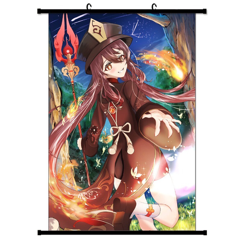 Genshin Impact Large Size Wall Scroll Banner Hutao Hanging Painting Home Decor Poster