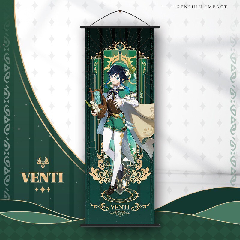 Genshin Impact Wall Scroll Venti Wendy Banner Poster Hanging Painting Home Decor