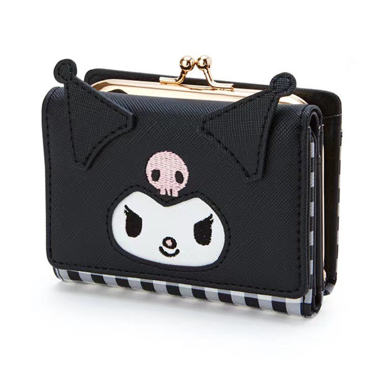 Sanrio Wallet 2 fold PU with little coin purse Kuromi Cinnamoroll Melody HelloKitty pompom