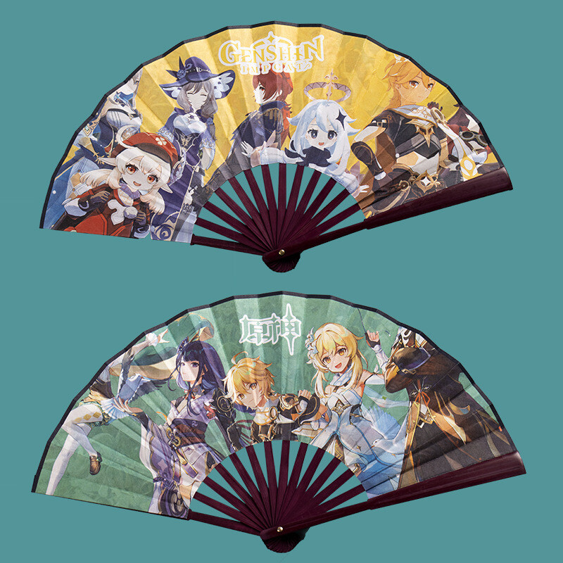 Genshin Impact Folding Fan Cute Gift game Klee Zhongli Paimon Xiao Raiden Shogun