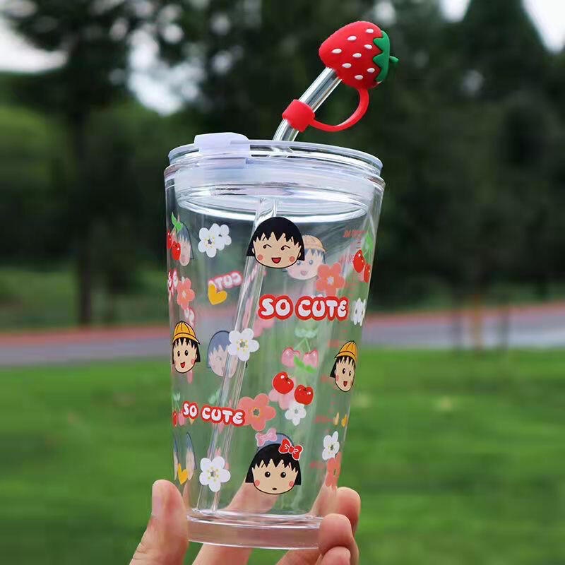 Glass Water Cup Chibi Maruko Fujiya cute 500ml