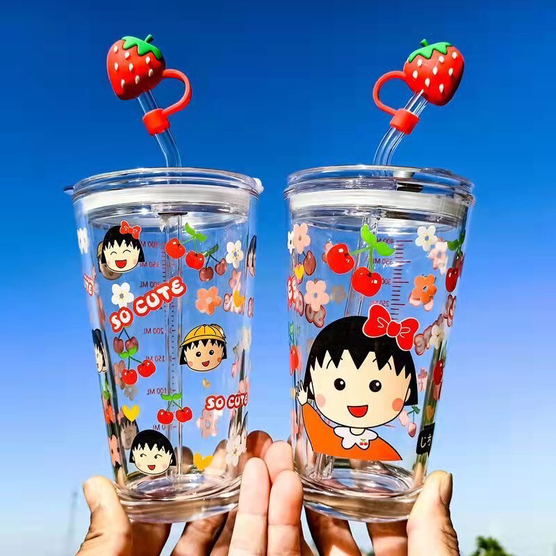 Glass Water Cup Chibi Maruko Fujiya cute 500ml