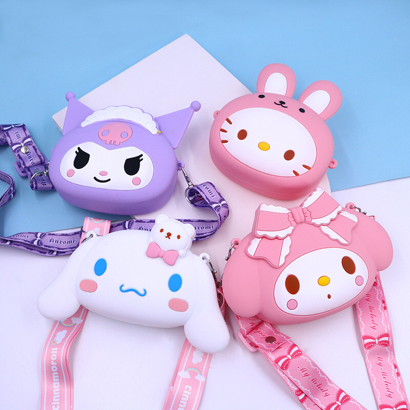 Sanrio Silicone Bag little Wallet Coin Purse With Straps Kuromi Cinnamoroll Melody HelloKitty