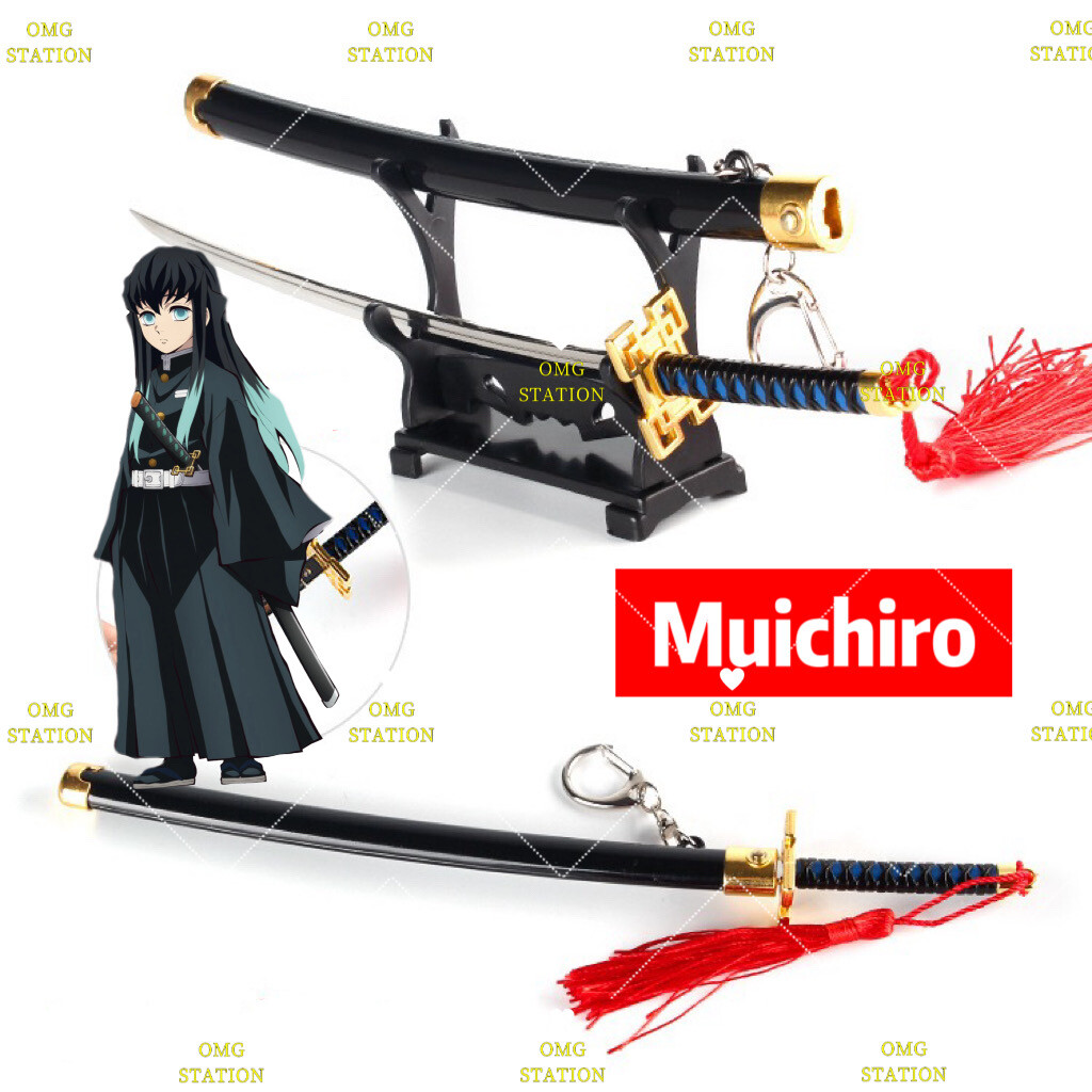 Mini Katana Keychain Metal with sword rest popup Demon Slayer One Piece Bleach SAO sword art online