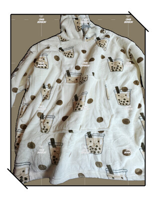 Oversize Hoodie Pajamas Sleepwear Warm Cozy Homewear Blanket Milk Tea Boba
