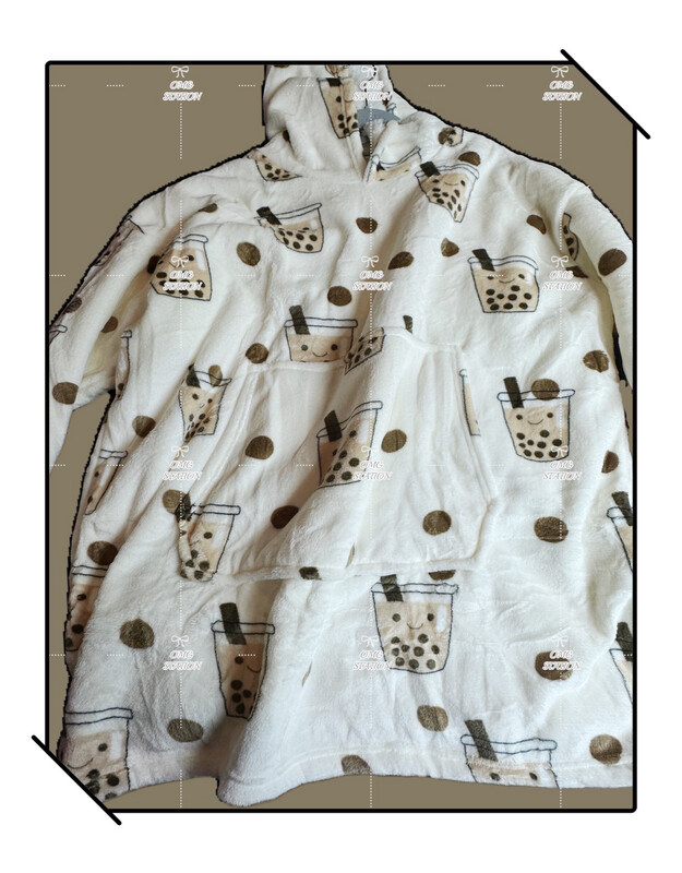 Oversize Hoodie Pajamas Sleepwear Warm Cozy Homewear Blanket Milk Tea Boba