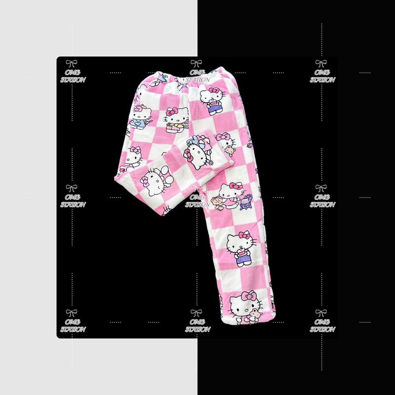 HelloKitty Matching Pants Flannel Shepa Warm Sleepwear Homewear Cozy Kids