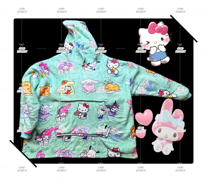 Sanrio Oversize Hoodie Sanrio character Warm Sleepwear Cozy Flannel Sherpa Housewear Kuromi Cinnamoroll Melody HelloKitty