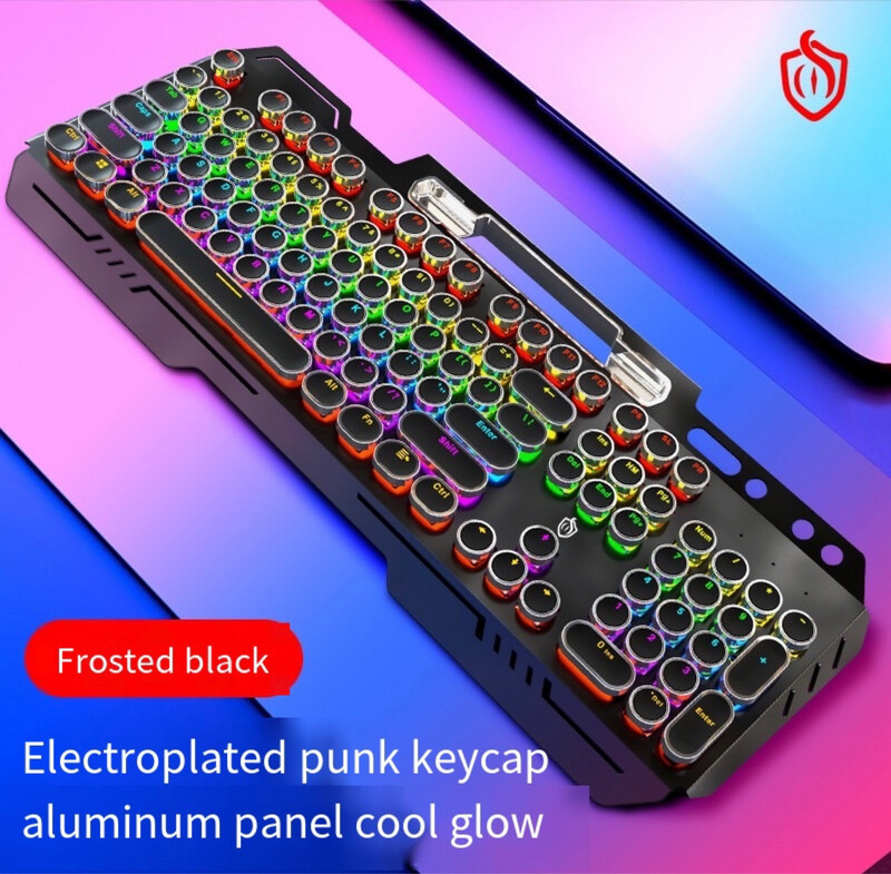 K820 Retro Punk Plating Knob Light-emitting Wired mechanical Keyboard Cherry MX Blue Switch