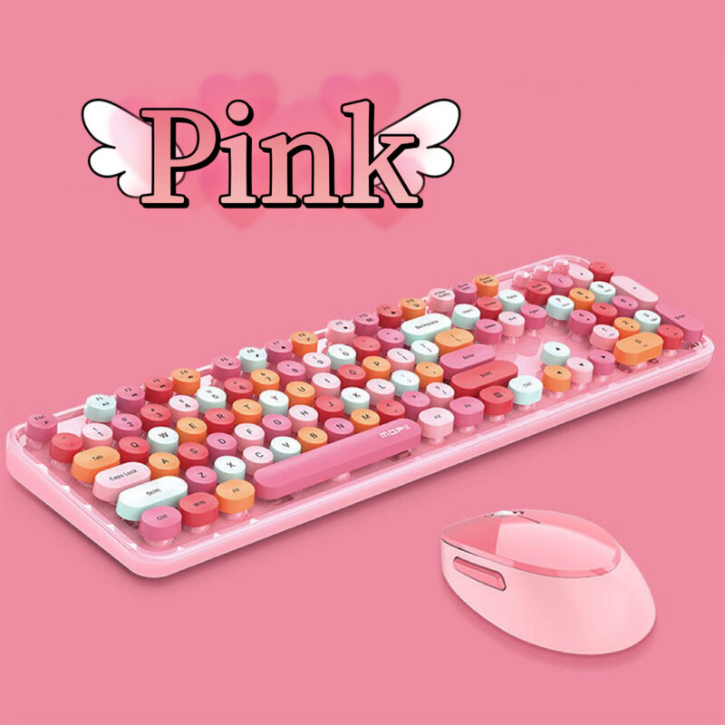 Wireless Keyboard and Mouse colourful girls Punk Keyboard Office set