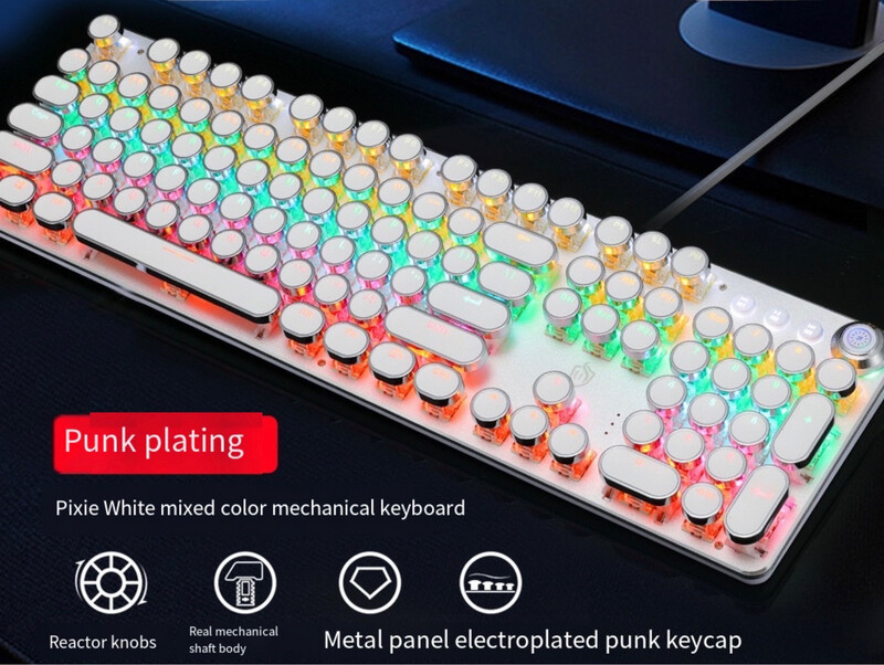 K820 Retro Punk Plating Knob Light-emitting Wired mechanical Keyboard Cherry MX Blue Switch