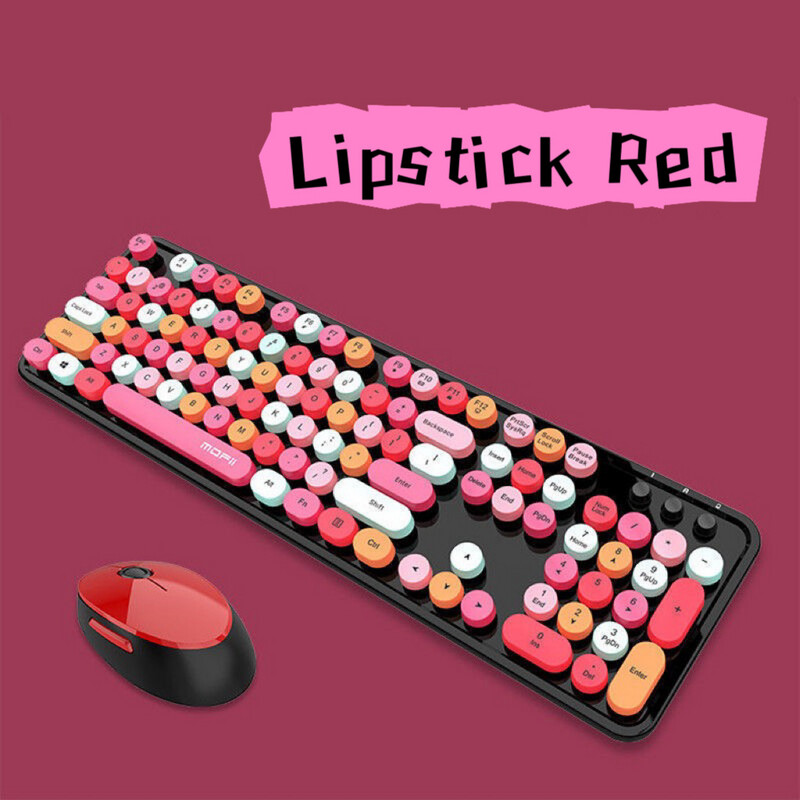 Wireless Keyboard and Mouse colourful girls Punk Keyboard Office set