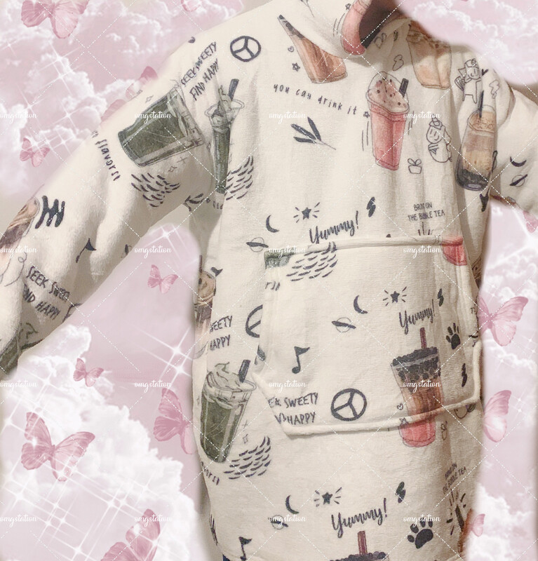 Oversize Hoodie Boba Bubble Tea Soft Pajamas Insta Tiktok Warm Homewear Cozy Sleepwear One Size Only