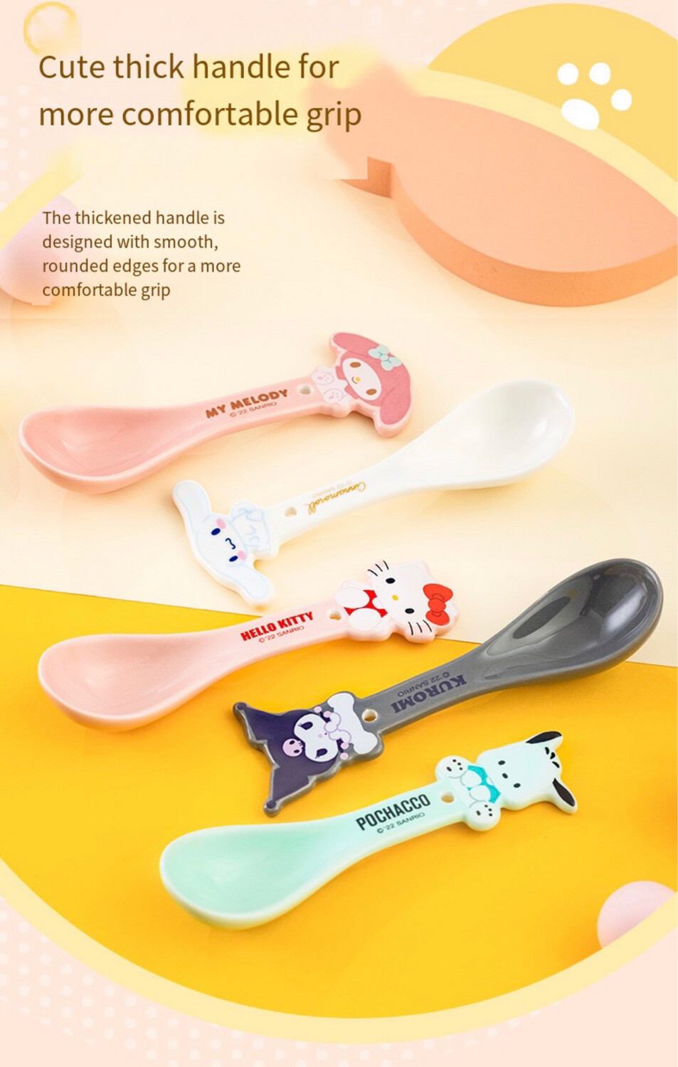 Sanrio Soup Spoon Ceramic Cute Cutlery Tableware Kuromi melody Cinnamoroll