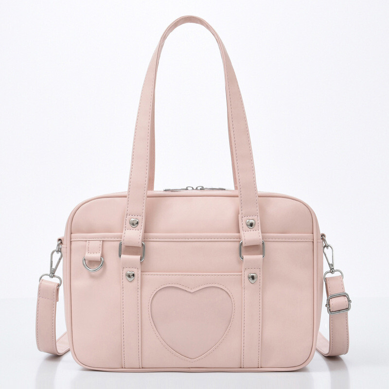 JK BagTote PU laptop office School Bag Japanese Cute Girl Bag Heart Shape Window