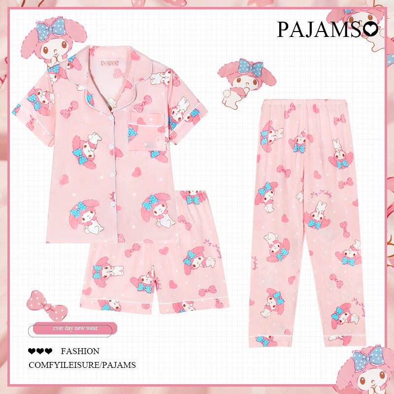 Sanrio Pink Melody Blue Cinnamoroll Summer Pajamas Cute Comfortable Homewear Cute Gift Girl