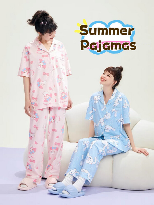 Sanrio Pink Melody Blue Cinnamoroll Summer Pajamas Cute Comfortable Homewear Cute Gift Girl