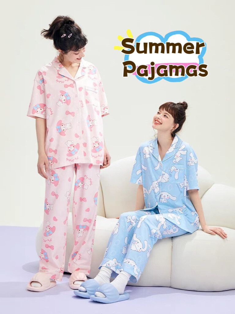 Sanrio Pink Melody Blue Cinnamoroll Summer Pajamas Cute Comfortable Homewear Cute Gift Girl