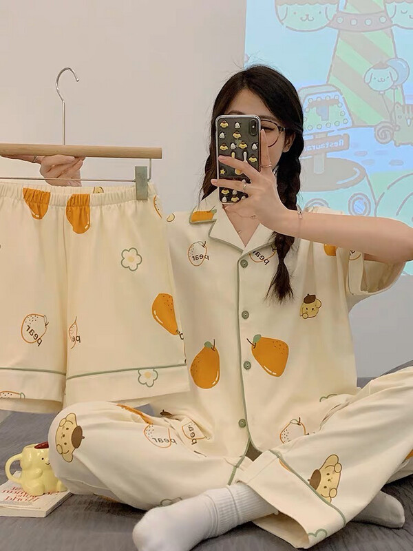 Sanrio Summer Pajamas PomPom Purin Comfortable Homewear Cute Suit Sleepwear Girl