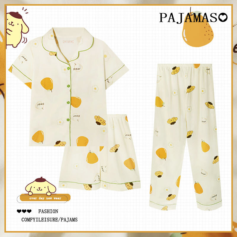 Sanrio Summer Pajamas PomPom Purin Comfortable Homewear Cute Suit Sleepwear Girl