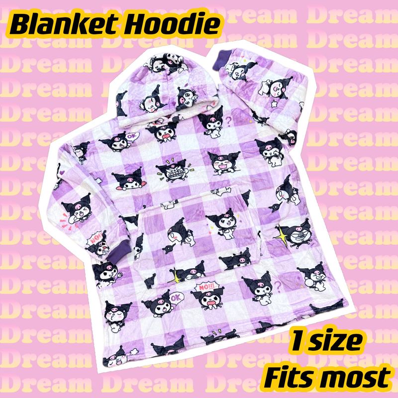 Sanrio Kuromi Blanket Hoodie Oversize Homewear Pajamas Flannel Sherpa Soft Cozy Warm Sleepwear