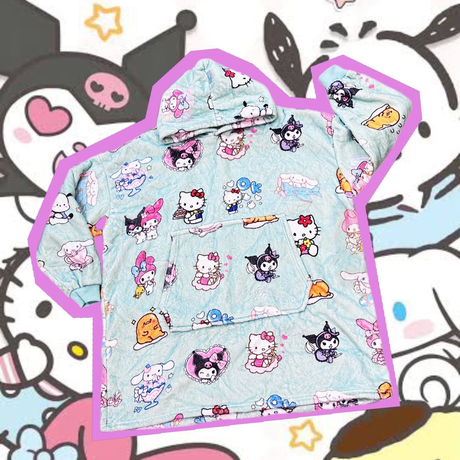 Sanrio Oversize Hoodie Sanrio character Warm Sleepwear Cozy Flannel Sherpa Housewear Kuromi Cinnamoroll Melody HelloKitty