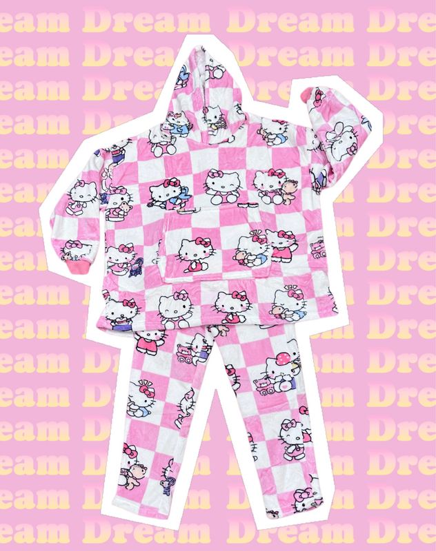 Sanrio HelloKitty Oversize Hoodie Pajamas Warm Sleepwear Cozy Homewear Blanket