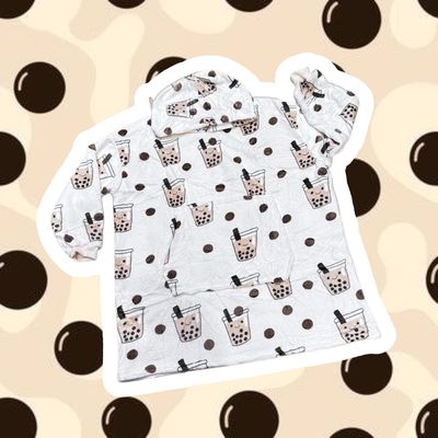 Oversize Hoodie Pajamas Sleepwear Warm Cozy Homewear Blanket Milk Tea Boba