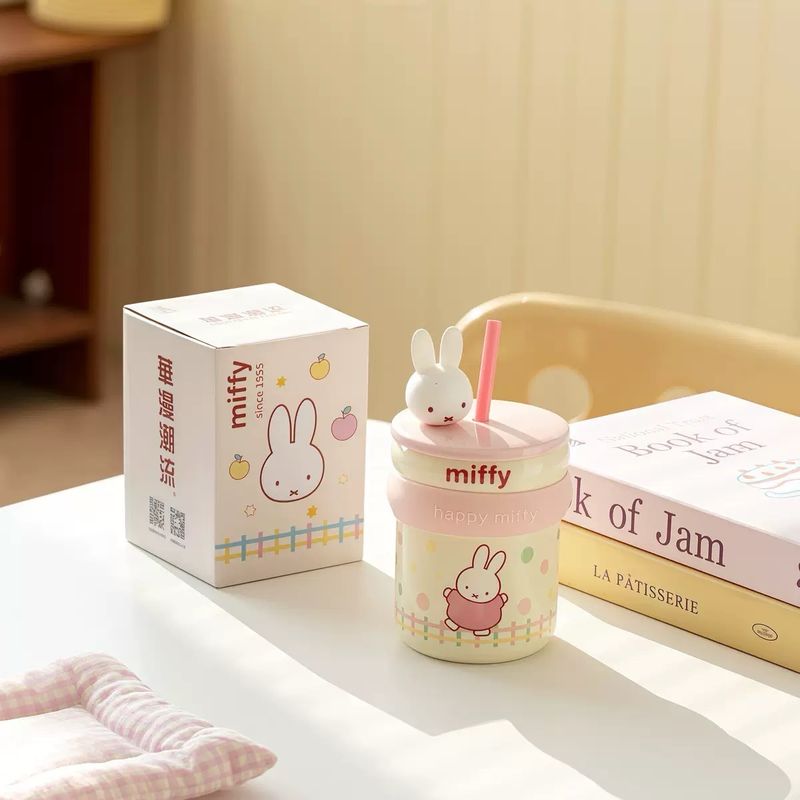 MIFFY Ceramic Mug with Straw Office Commuter Mug Home Use Adorable Student &amp; Office Worker Coffee Mug
