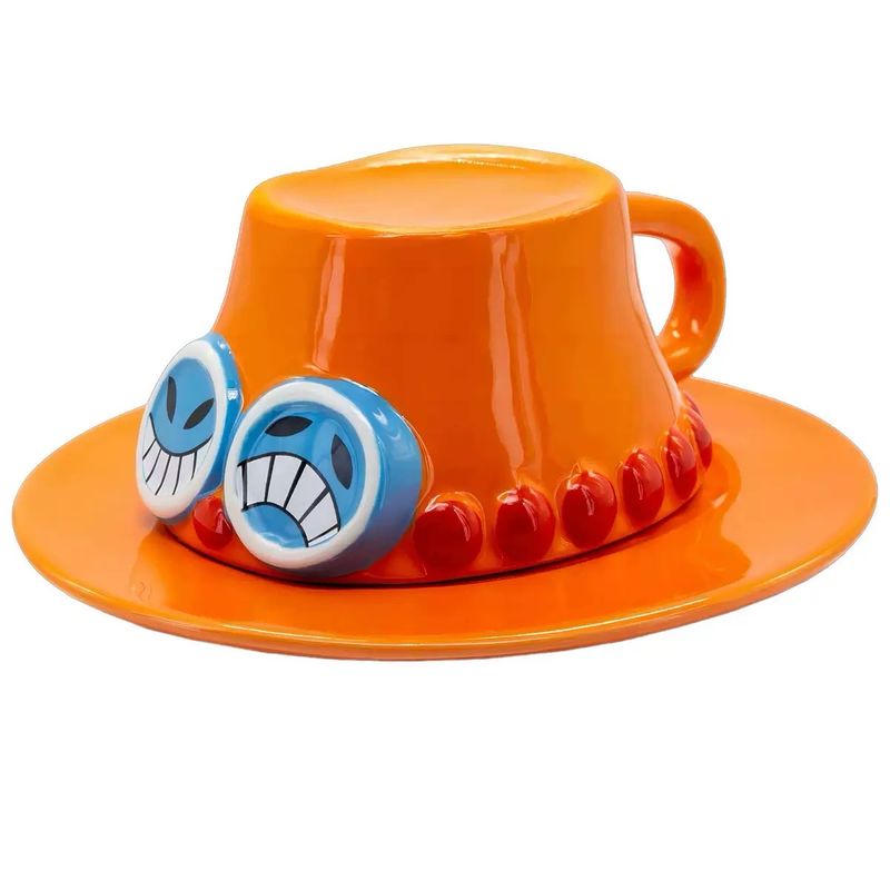 One Piece Luffy Straw Hat Coffee Mug Bowl Anime Home Ceramic Cup Creative Coffee Cup and Saucer In Stock