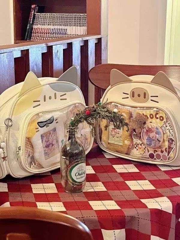 Cute Cat ITA Bag Badge Display See through Backpack School Bag