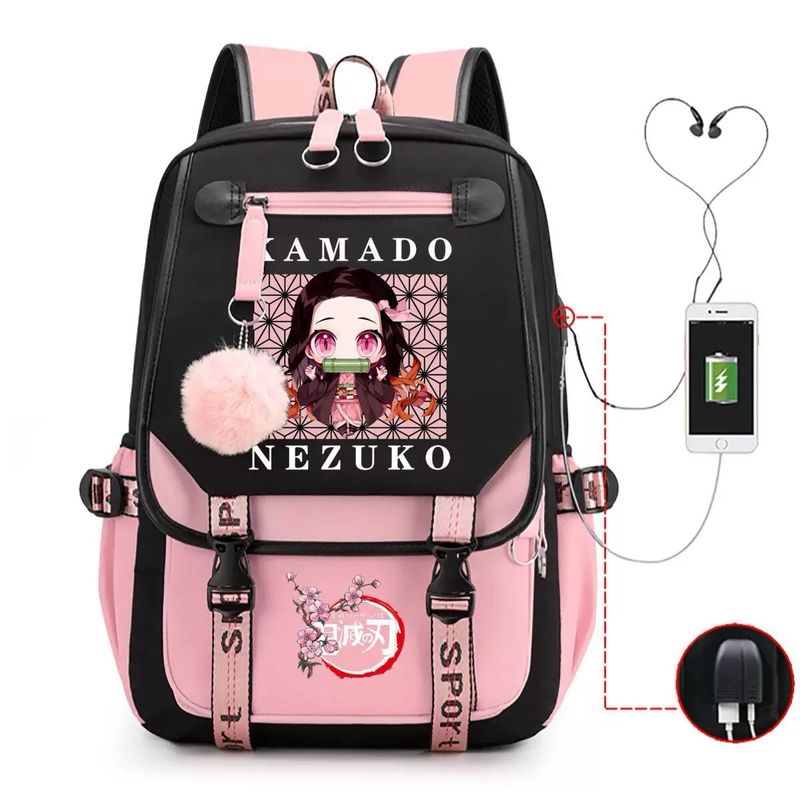 Demon Slayer Backpack School Bag Anime Nazuko Tanjiro Inosuke