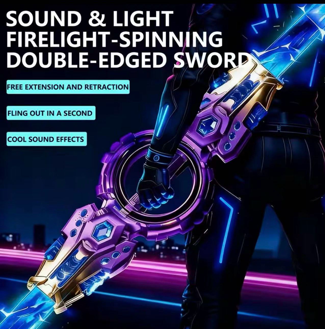 Spinning Sword Toy Tiktok Glowing Blade LED Spray