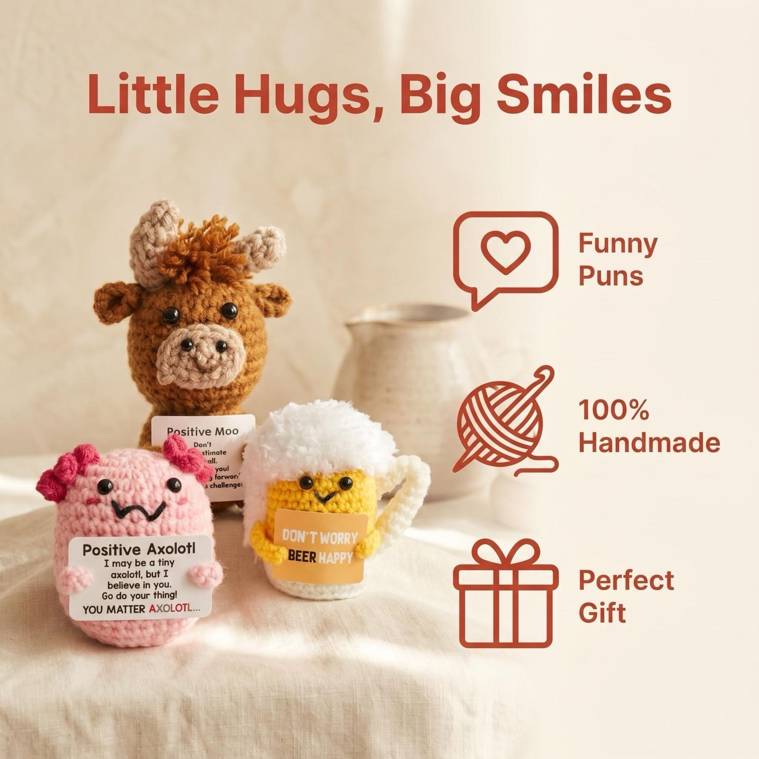 Positive Energy Crochet Doll Pocket Hug Handmade Knitted Doll Plush Cute Animal Plant