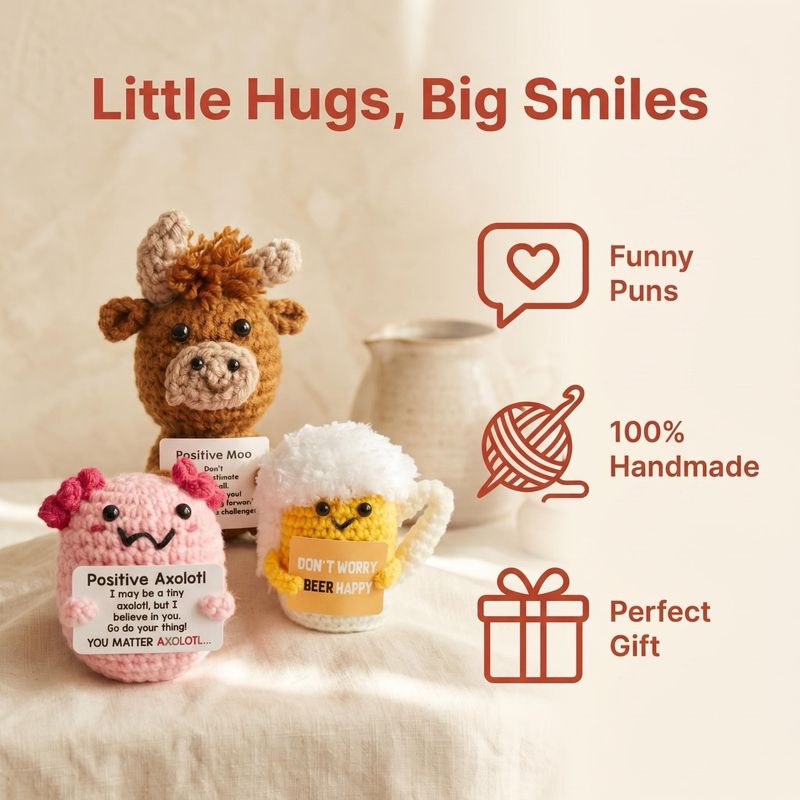 Positive Energy Crochet Doll Pocket Hug Handmade Knitted Doll Plush Cute Animal Plant