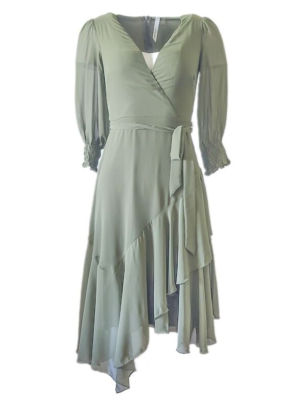 Sage Green Chiffon Hankerchief Hem Dress