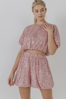 Sequins Cropped Puff Top