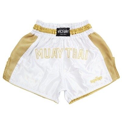 VICTORY MUAY THAI SHORTS IMPACT WHITE/GOLD