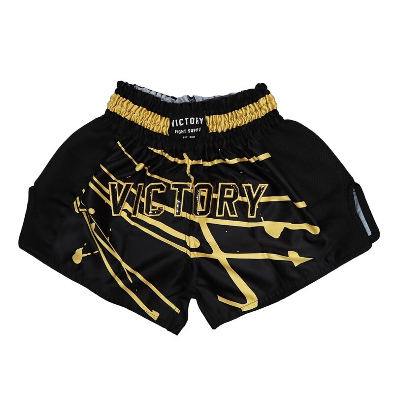 VICTORY MUAY THAI SHORTS SPLASH BLACK/GOLD