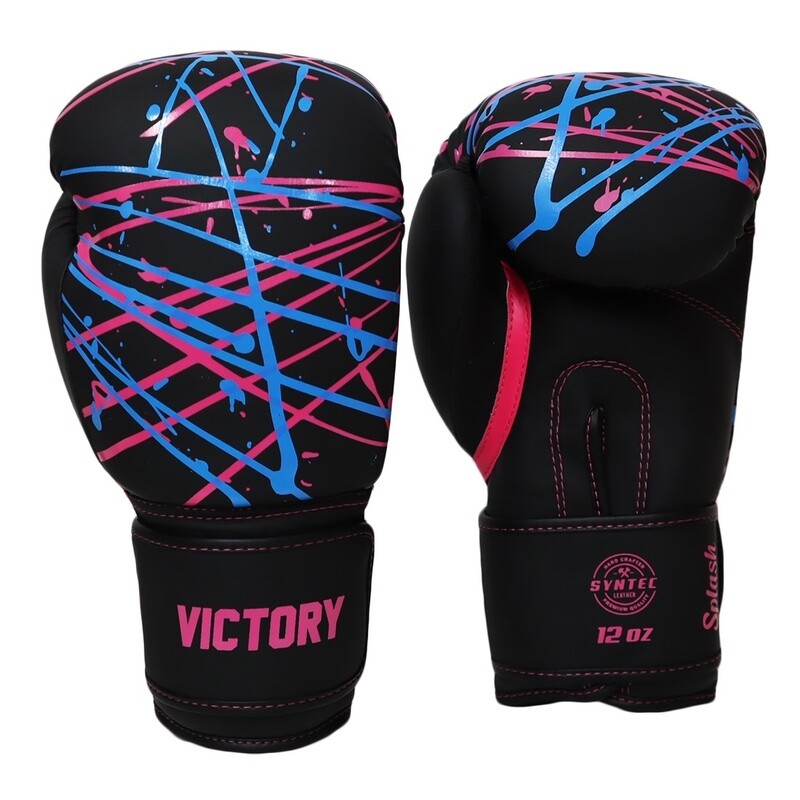 VICTORY GLOVES BOXING SPLASH SYNTEC HOOK AND LOOP BLACK/PINK/BLUE
