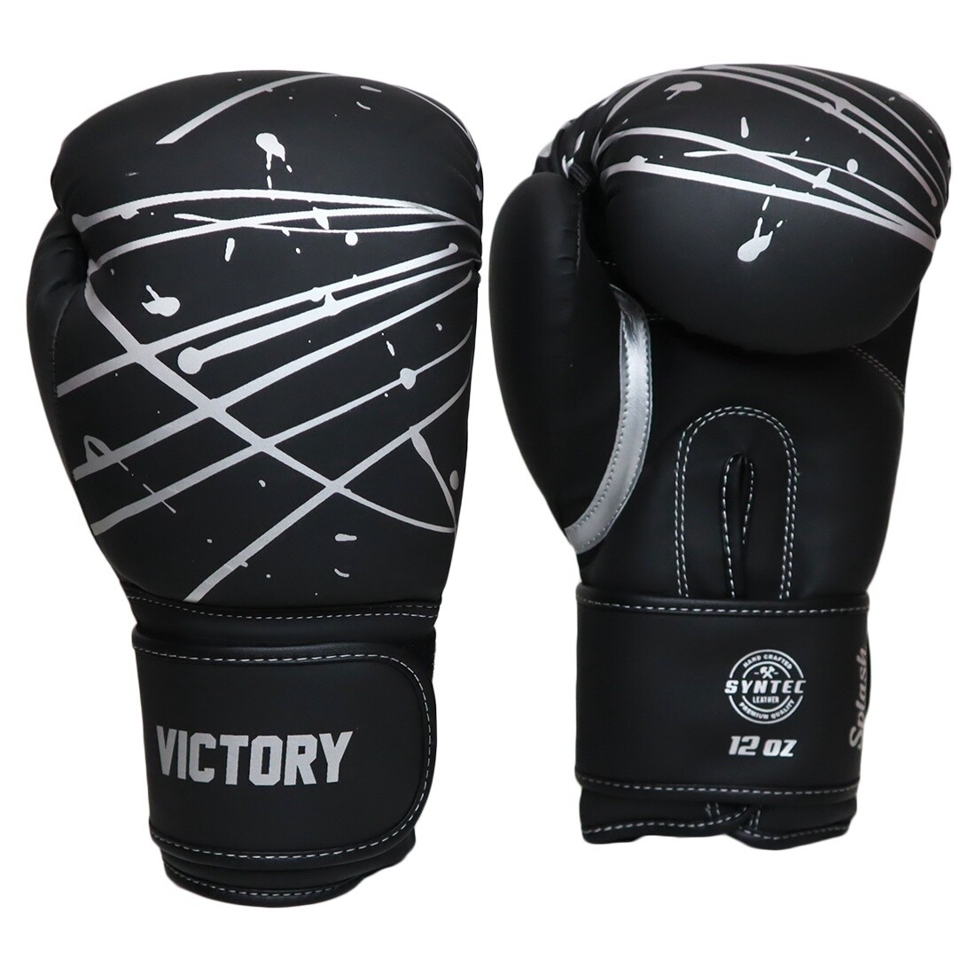 VICTORY GLOVES BOXING SPLASH SYNTEC HOOK AND LOOP BLACK/SILVER