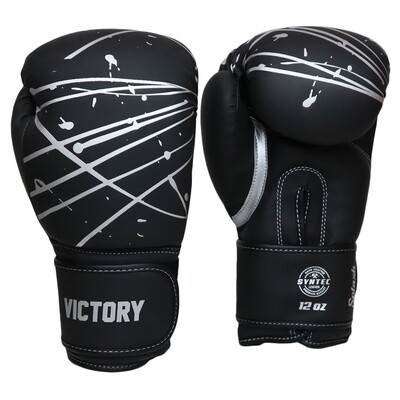VICTORY GLOVES BOXING SPLASH SYNTEC HOOK AND LOOP BLACK/SILVER