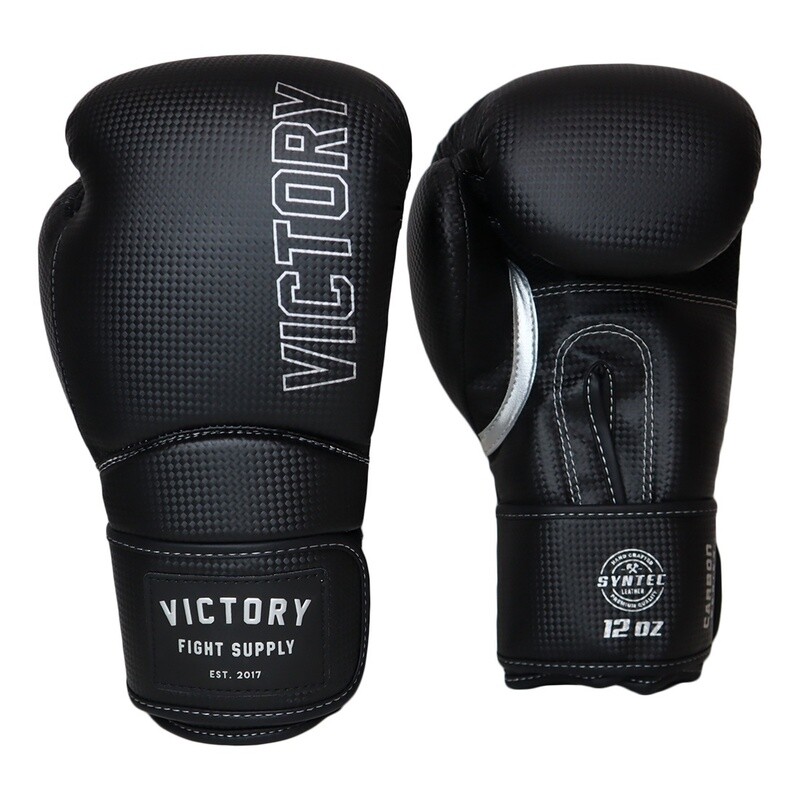 VICTORY GLOVES BOXING CARBON SYNTEC HOOK &amp; LOOP BLACK/SILVER