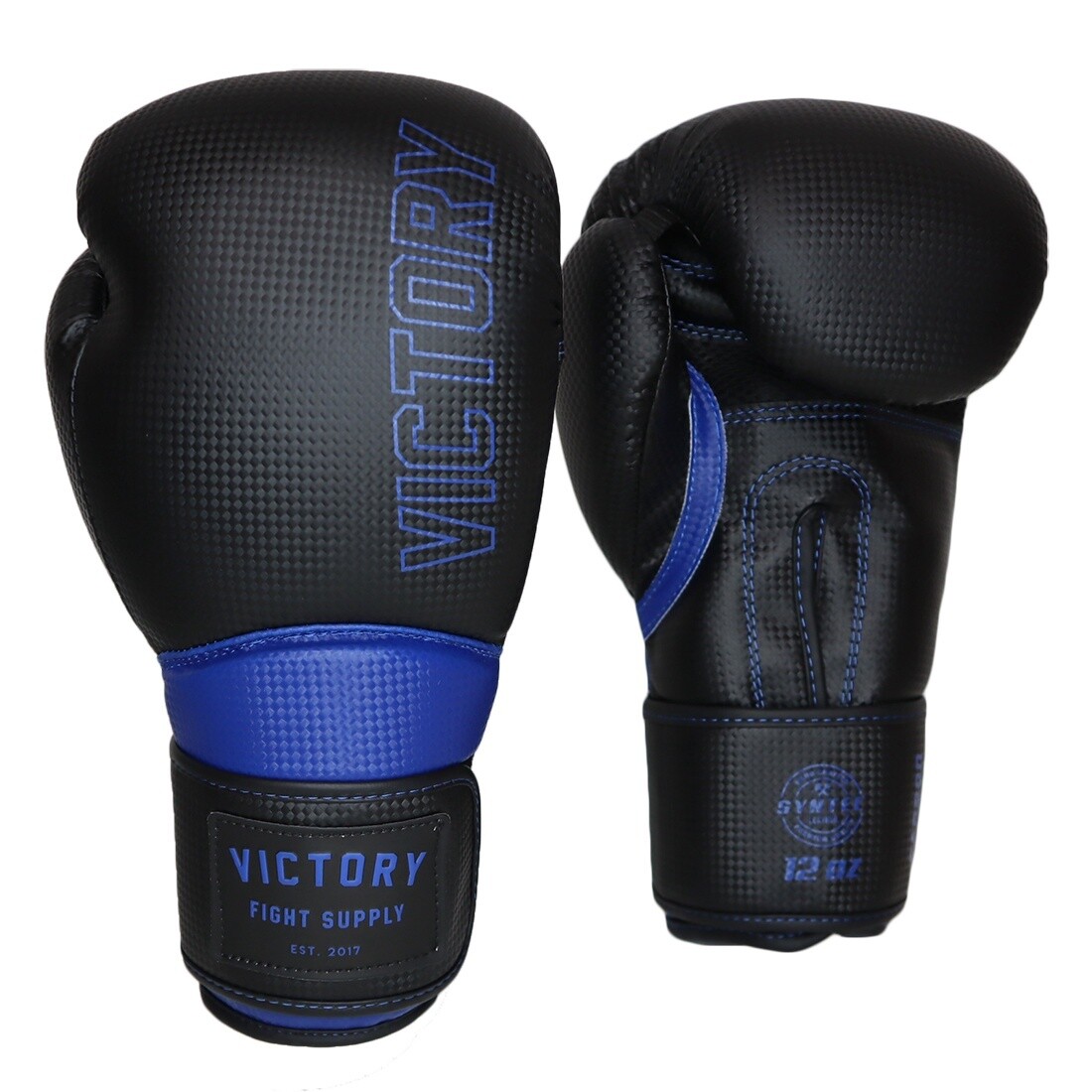 VICTORY GLOVES BOXING CARBON SYNTEC HOOK &amp; LOOP BLACK/BLUE