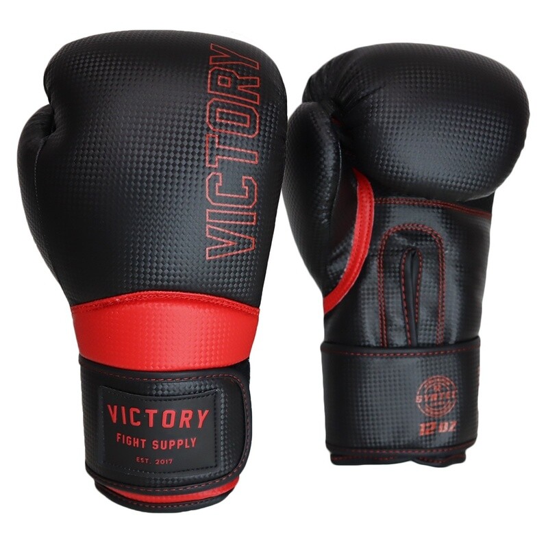 VICTORY GLOVES BOXING CARBON SYNTEC HOOK &amp; LOOP BLACK/RED