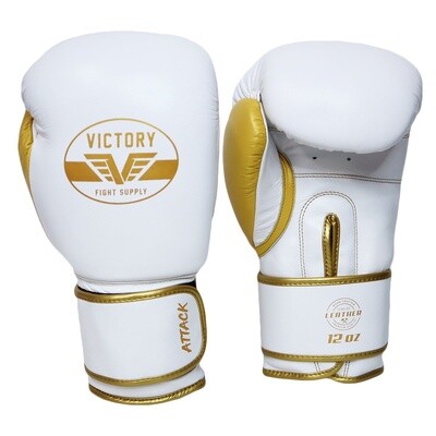 VICTORY GLOVES ATTACK LEATHER HOOK &amp; LOOP WHITE/GOLD