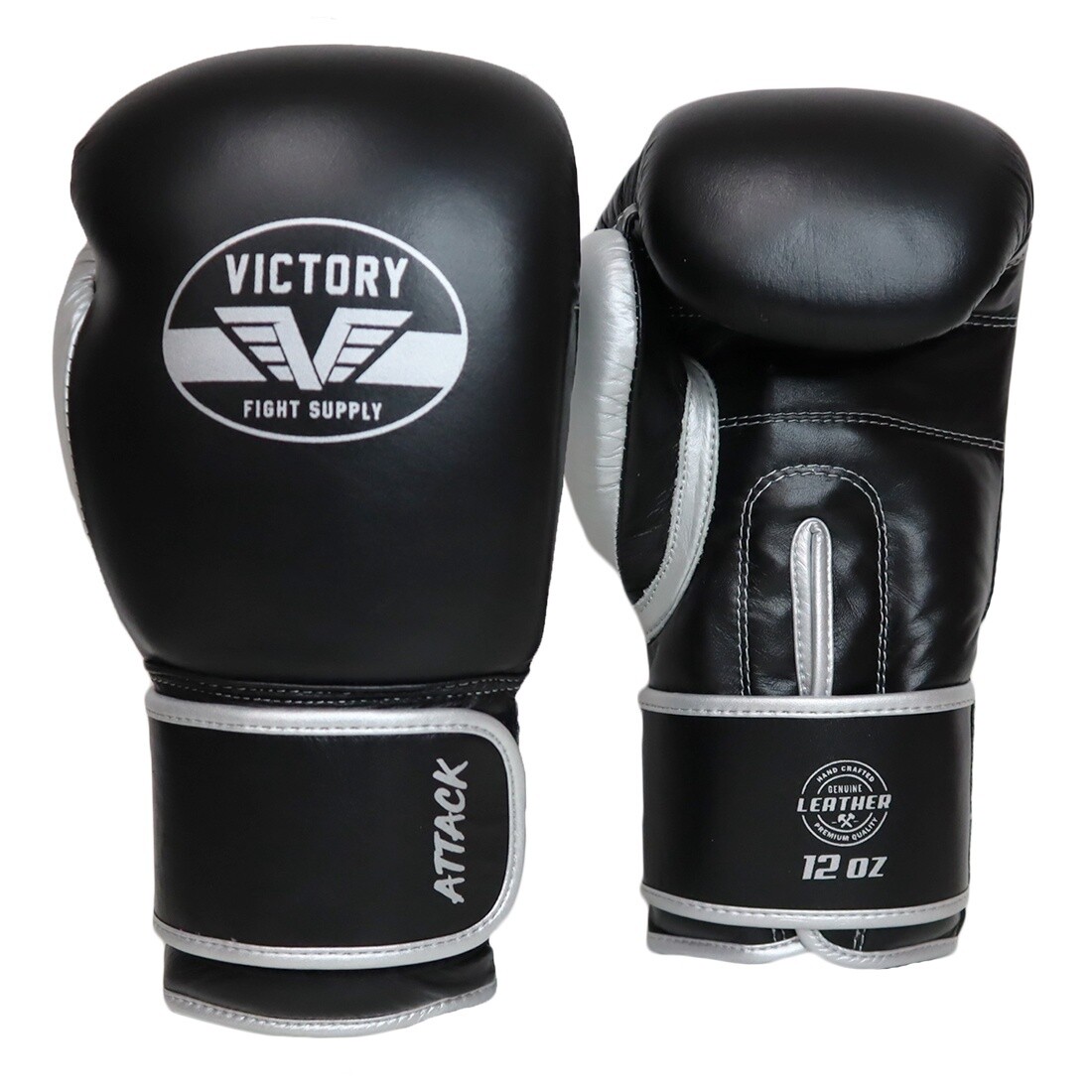 VICTORY GLOVES ATTACK LEATHER HOOK &amp; LOOP BLACK/SILVER