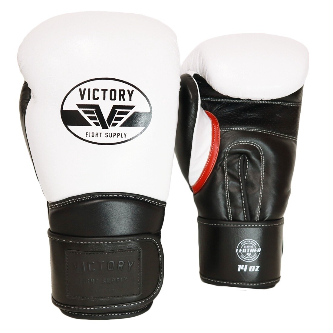 VICTORY GLOVES CLASSIC LEATHER HOOK &amp; LOOP WHITE/BLACK