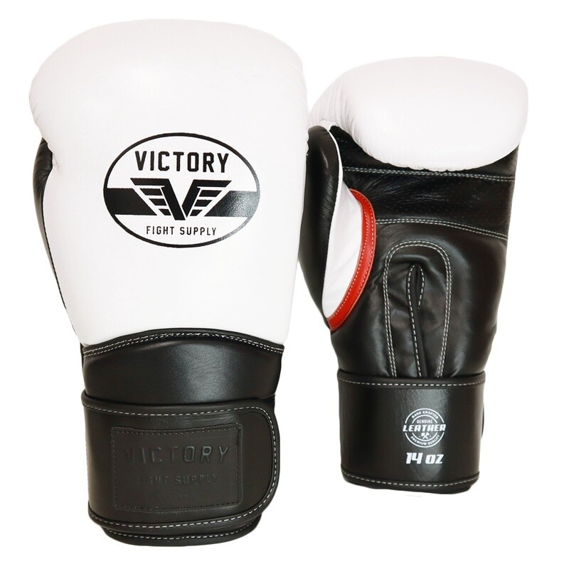 VICTORY GLOVES CLASSIC LEATHER HOOK &amp; LOOP WHITE/BLACK