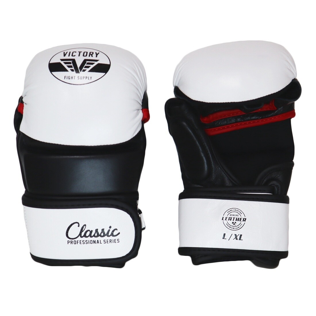 VICTORY MMA GLOVES SPARRING CLASSIC LEATHER WHITE/BLACK